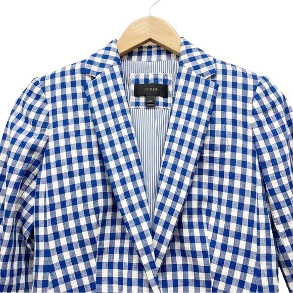 J. Crew Blue Gingham Campbell Linen Blazer Preppy Check Jacket Women’s Size 00 - Picture 7 of 14